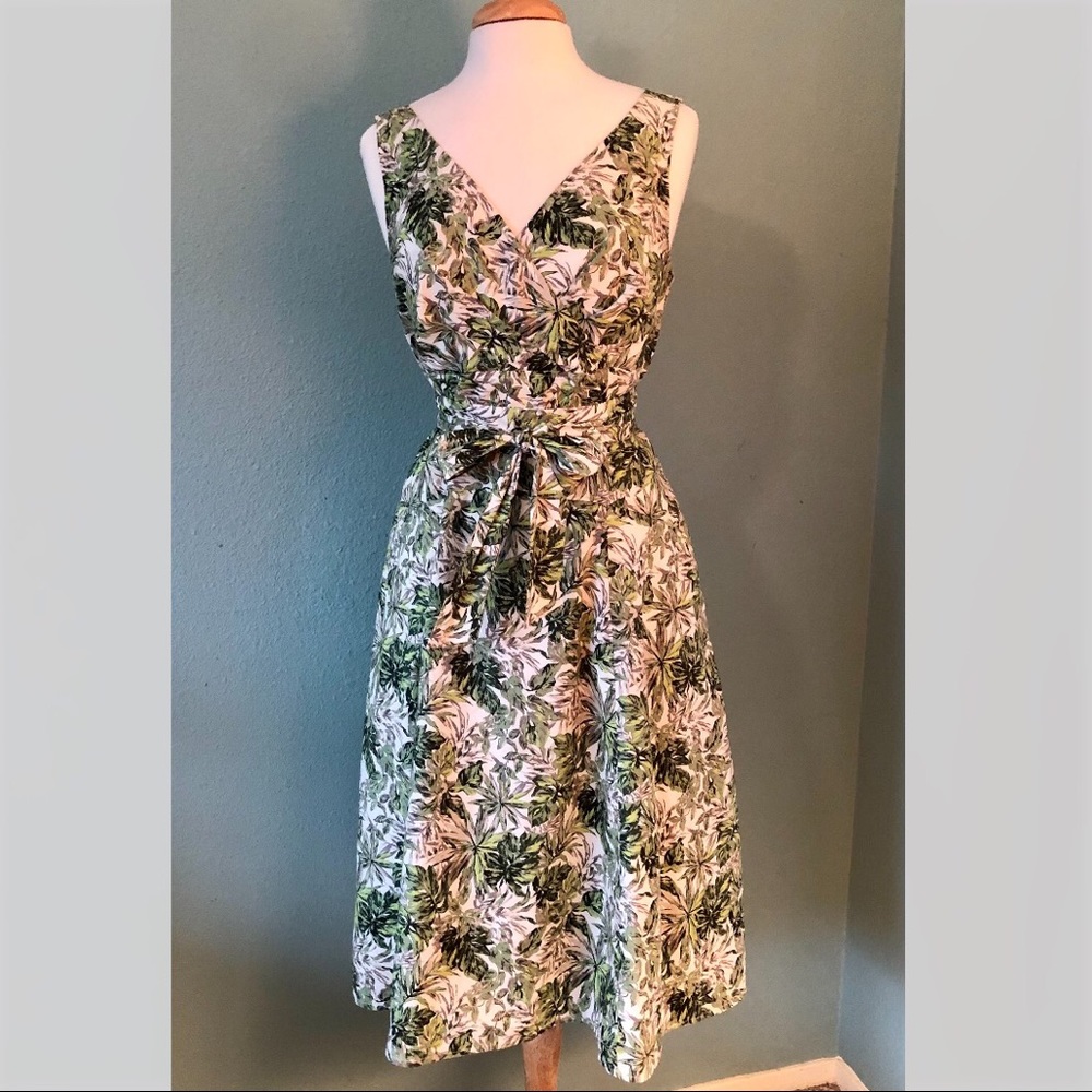 EShakti Fit & Flare Palm Leaf Dress